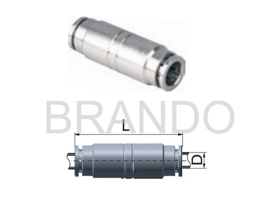 Straight Pneumatic Hose Fittings , Push Tube Fittings Brass Nickle Plating