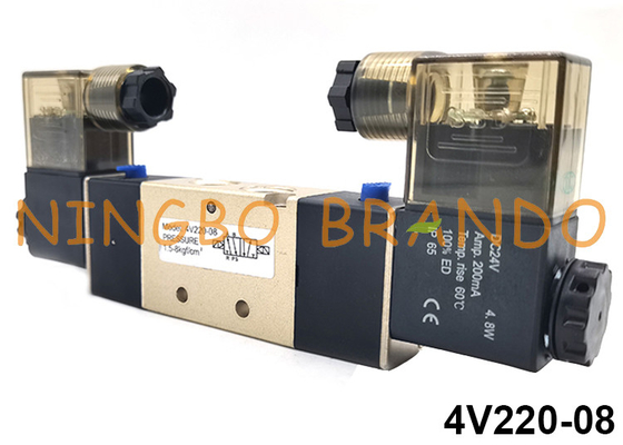 4V220-08 5/2 Way Airtac نوع شیر برقی دوگانه پنوماتیک 24 ولت 110 ولت 220 ولت