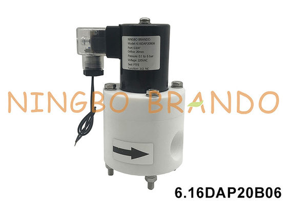 3/4" PTFE ضد خوردگی شیر سولناید ضد اسید و قلی ضد مواد شیمیایی 24V 110V 220V