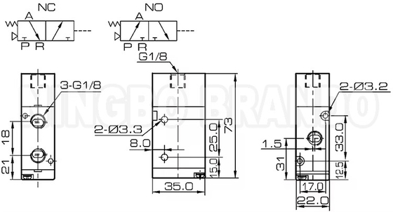 3A210-06 دریچه کنترل هوا با نورمال باز و نورمال بسته 3/2 راه