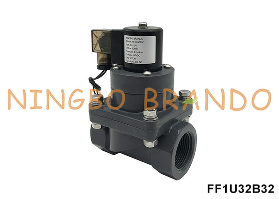 1-1/4' DN32 مقاومت در برابر خوردگی UPVC Solenoid Valve برای اسید شیمیایی 24V 220V