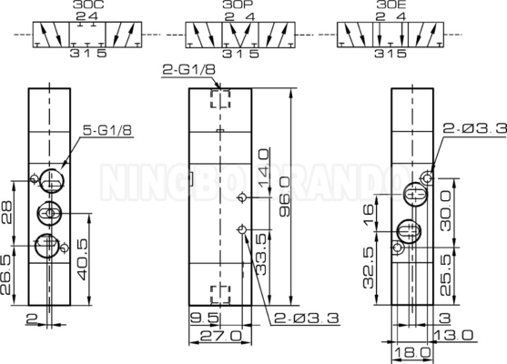 Airtac Type 4A130C-06 1/8'' پنوماتیک Air Pilot Valve 5/3 راه