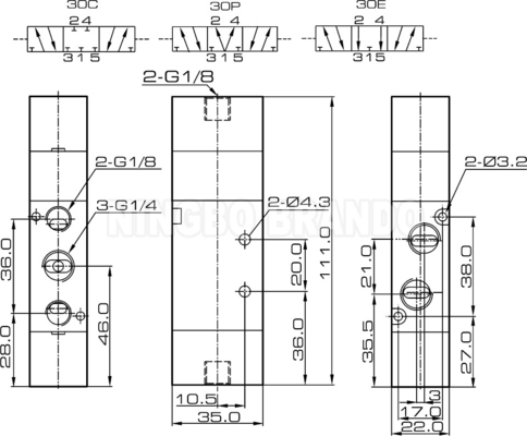 4A230C-08 Airtac Type 1/4' Air Pilot Valve 5 Port 3 موقعیت