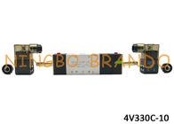 AC220V DC24V 3/8 &quot;شیر پنوماتیک یکپارچه 5/3 Way 4V330C-10 با بدنه آلومینیومی برای دستگاه اتوماسیون