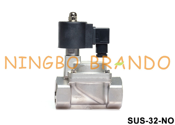 1-1/4 اینچ 2 راه عادی باز SS 304 شیر برقی PTFE مهر و موم 24 ولت 220 ولت