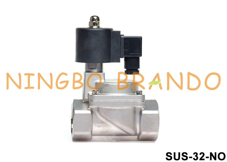 1-1/4 اینچ 2 راه عادی باز SS 304 شیر برقی PTFE مهر و موم 24 ولت 220 ولت