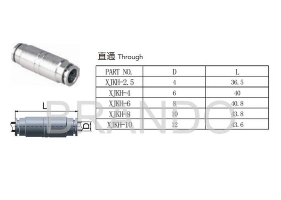 Straight Pneumatic Hose Fittings , Push Tube Fittings Brass Nickle Plating